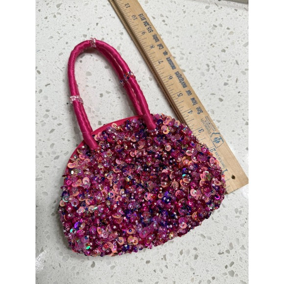 Mini Handbag Womens OS Pink/Purple Sequined Beaded Y2K Evening Bag Prom Wedding - Picture 2 of 5